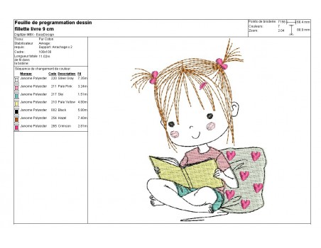 Instant download machine embroidery design girl book