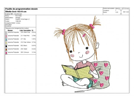 Instant download machine embroidery design girl book