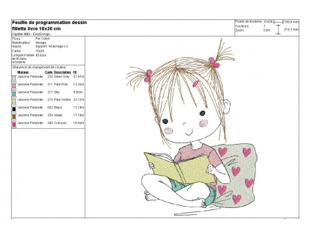 Instant download machine embroidery design girl book