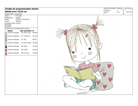 Instant download machine embroidery design girl book