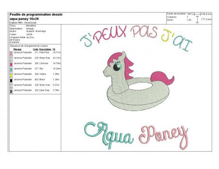 Motif de broderie machine  aqua poney