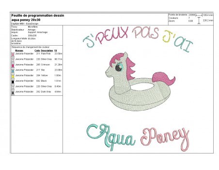 Motif de broderie machine  aqua poney