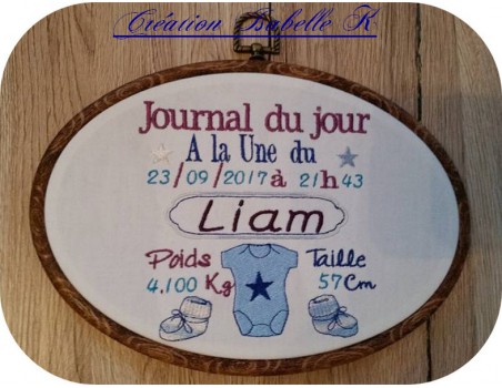 Motif de broderie machine journal de naissance personnalisable