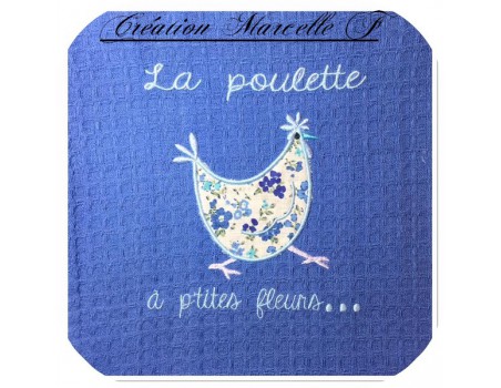 Motif de broderie machine poule à fleurs appliquée