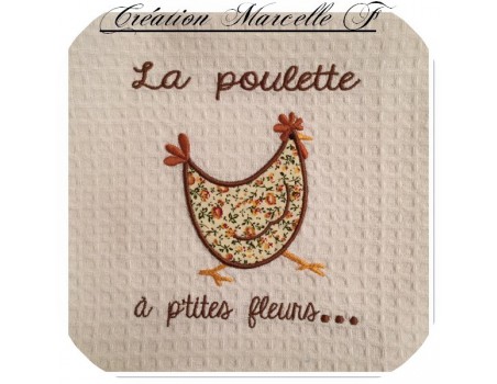 Motif de broderie machine poule à fleurs appliquée