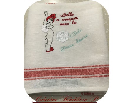 Instant download machine embroidery design vintage little girl advertising putting talc