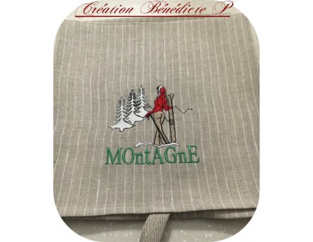 Motif de broderie machine skieuse  montagne