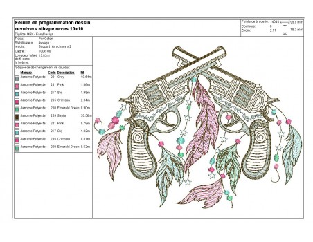 Motif de broderie machine  revolvers attrape rêves