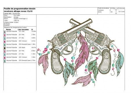 Motif de broderie machine  revolvers attrape rêves