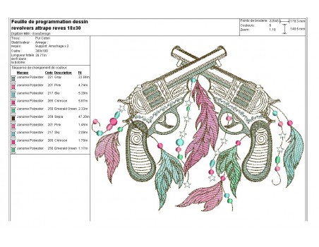 Motif de broderie machine  revolvers attrape rêves