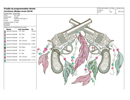 Motif de broderie machine  revolvers attrape rêves