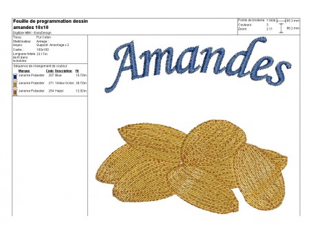 Motif de broderie machine  amandes