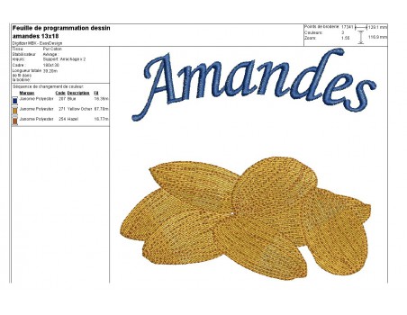 Motif de broderie machine  amandes