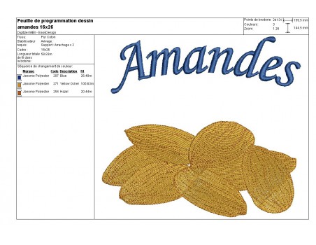 Motif de broderie machine  amandes