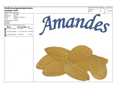 Motif de broderie machine  amandes