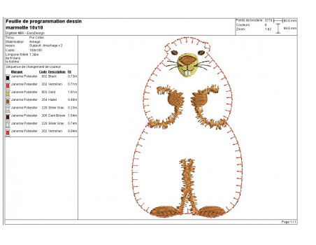 Motif de broderie machine marmotte  ITH