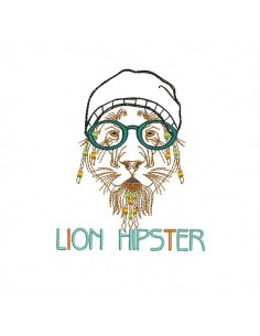 Motif de broderie machine Lion Hipster avec son bonnet en appliqué