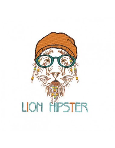 Instant download machine embroidery lion hipster