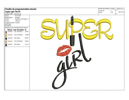 Motif de broderie machine super girl