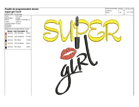 Motif de broderie machine super girl