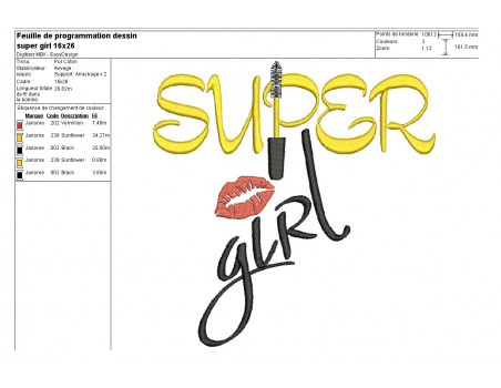 Motif de broderie machine super girl