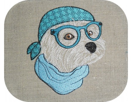 Motif de broderie machine bichon à lunettes