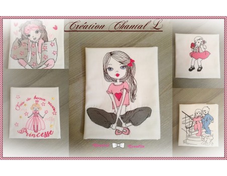 Instant download machine embroidery design vintage little girl 