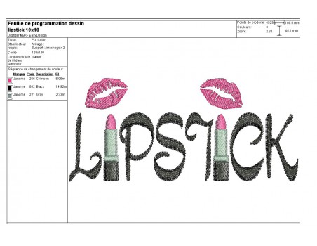 Motif de broderie machine lipstick