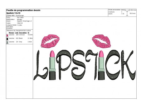 Motif de broderie machine lipstick