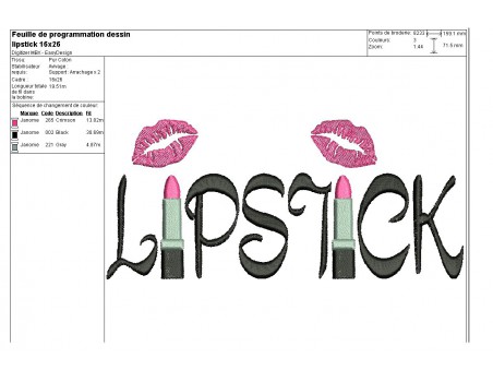 Motif de broderie machine lipstick