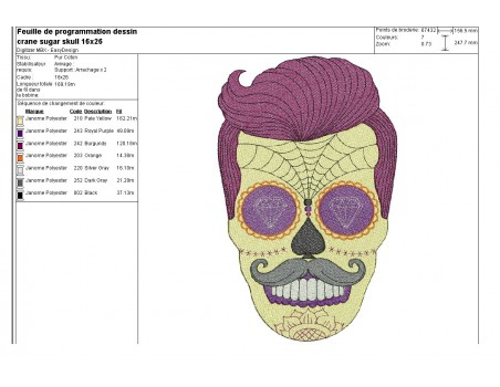 Motif de broderie machine homme sugar skull