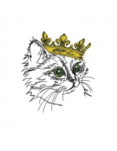 Motif de broderie machine chat avec sa couronne