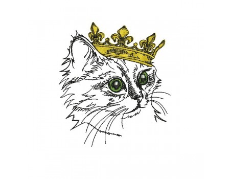 Motif de broderie machine chat avec sa couronne