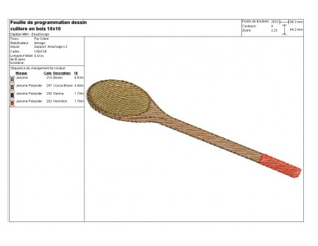 Motif de broderie machine cuillère en bois