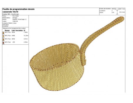 Motif de broderie machine casserole en cuivre