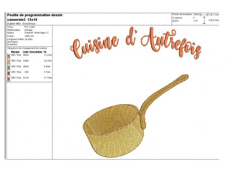 Motif de broderie machine casserole en cuivre