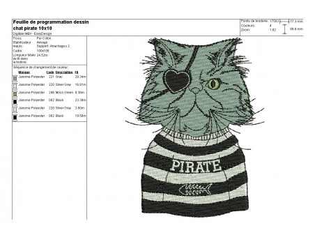 Motif de broderie machine chat pirate