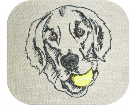 Motif de broderie machine labrador avec sa balle de tennis