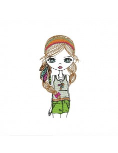 Motif de broderie machine petite fille hippie