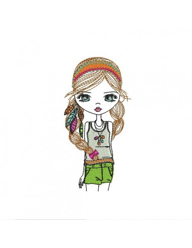 Instant download machine embroidery design hippie girl