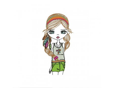 Instant download machine embroidery design hippie girl