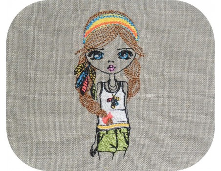 Instant download machine embroidery design hippie girl