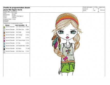 Instant download machine embroidery design hippie girl