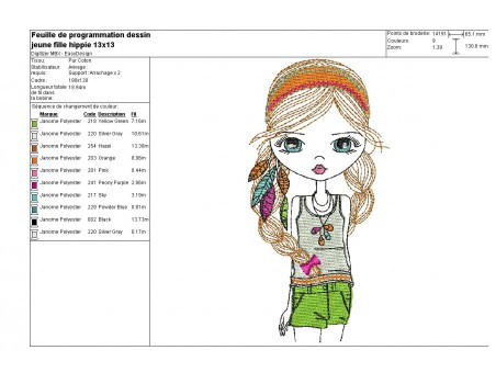 Motif de broderie machine petite fille hippie