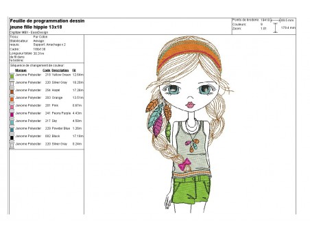 Instant download machine embroidery design hippie girl