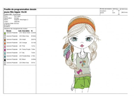 Instant download machine embroidery design hippie girl