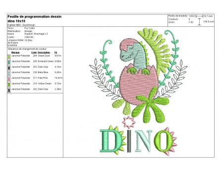 Motif de broderie machine bébé dinosaure