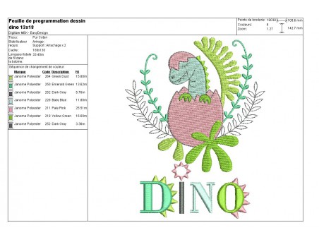 Motif de broderie machine bébé dinosaure