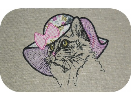 Motif de broderie machine chatte au chapeau