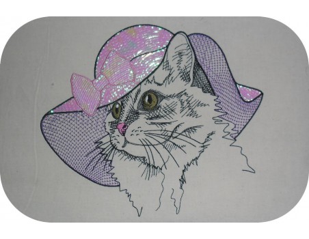 Motif de broderie machine chatte au chapeau